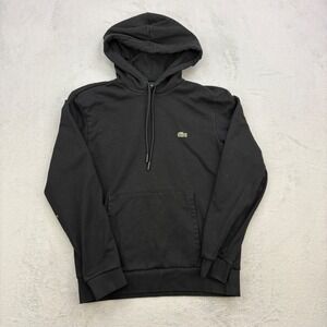 Lacoste Hoodie Mens Medium Black Classic Fit Crocodile Logo Pullover Sweatshirt